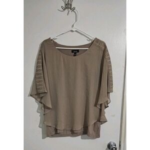 Alyx Sheer Blouse Sz XL Lined Lace Poncho Lagenlook Minimalist Preppy Neutral